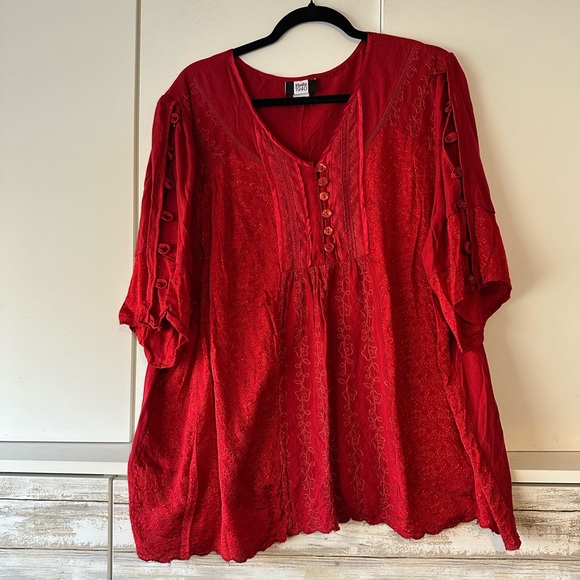 Studio 1940 Tops - Studio 1940 Red Button-Detail Blouse